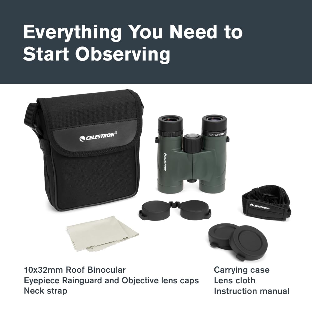 Celestron - Nature DX 10x32 Binoculars – Ideal for Birding and Outdoors – 32mm Objective Lenses – Wide 7.4° Field of View – BaK-4 Prisms – Fully Multi-Coated – Waterproof and Fogproof