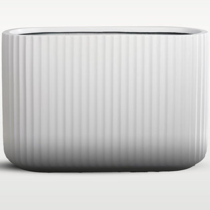 Wil & Vic 89s 15" H x 24" L Sirius Fiberglass Planter, Round Indoor and Outdoor Plant Pot with Drainage Hole, Lightweight, Durable Minimalist Home, Included Extra Coco Mats, White