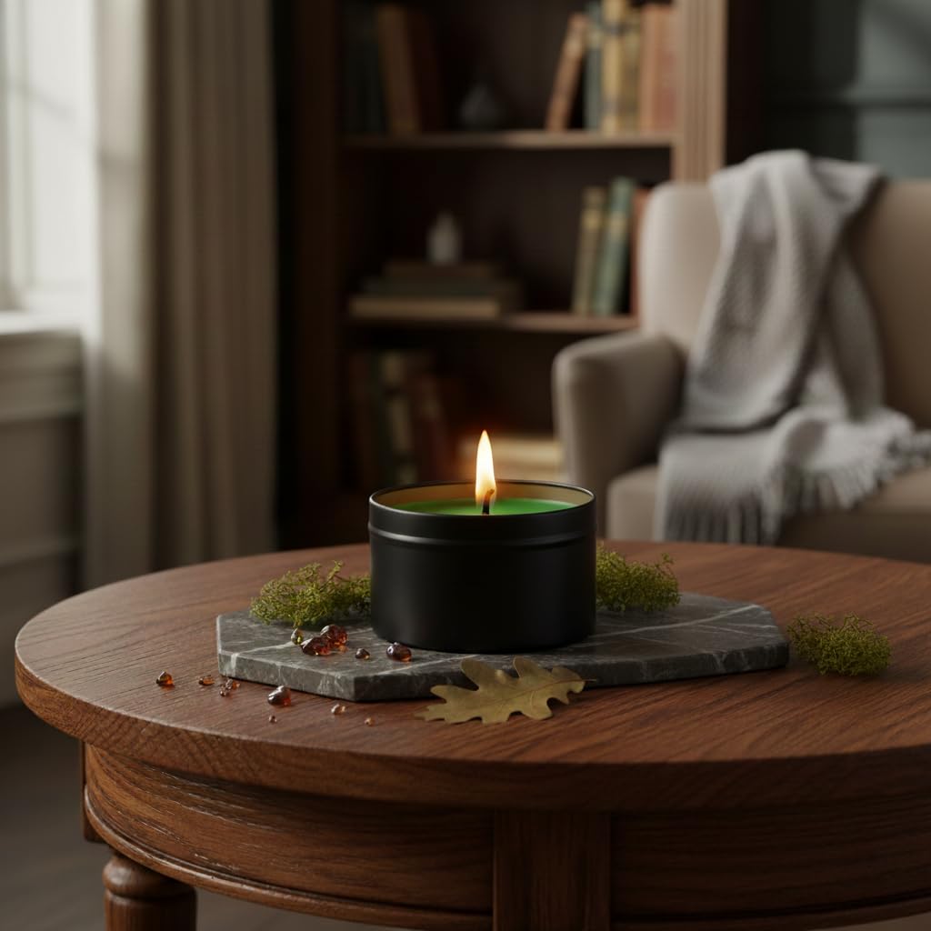 RUTH & ROSE Oakmoss & Amber Scented Candle, 100% Beeswax Candle for Home, 8oz, +65 Hours Burn Time, Aromatherapy Non Toxic Candles, Gift for Women & Men, Made in USA, Perfect for Travel or Gifting