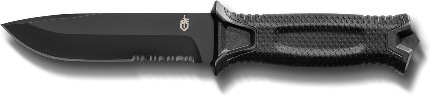 Gerber Gear StrongArm - Fixed Blade, Full Tang Knife - Camping Knife with Multiple Carry Options - Made in USA - Black, Serrated Edge