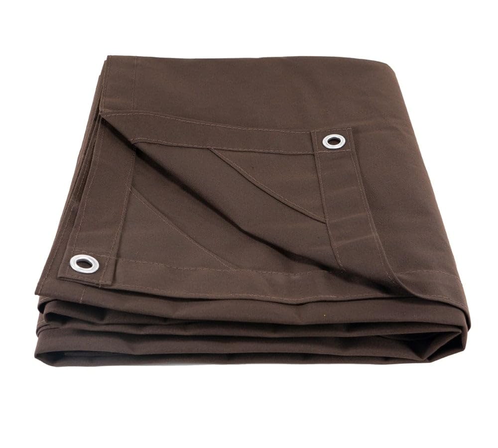 Mytee Products 20' x 20' Dark Brown 12oz Canvas Tarp with Grommets - Water Resistant - Heavy Duty Canvas Tarps - Multipurpose Tarpaulin Cover for Canopy Tent, Roof, Camping, Semi Trucks & Cargo