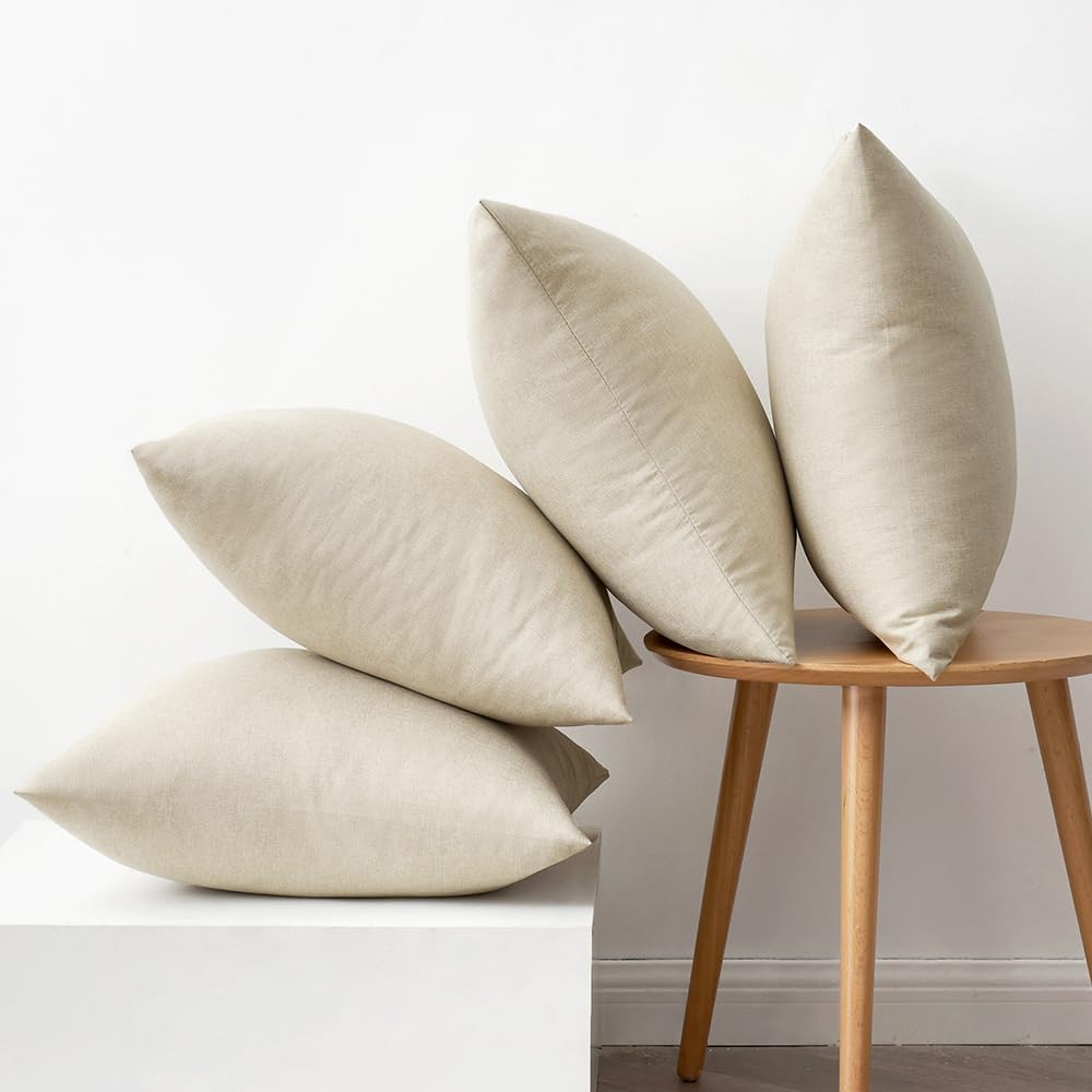 MIULEE Decorative Outdoor Throw Pillow Covers - Waterproof Linen Cushion Cases | 18x18 Inch Beige (Pack of 4)