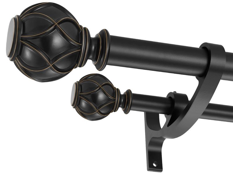 Double Curtain Rods for Window 144 to 164 Inch, Heavy Duty 1-Inch Front and 5/8 Inch Back Double Drapery Rods Decorative with Classic Finials, Matte Black