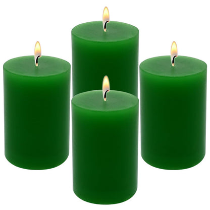4 Packs 2x3 Inch Green Pillar Candles Small 24 Hours Unscented Dripless Cylinder Colored Candles for St. Patrick's Day Easter Home Dinner Table Wedding Party
