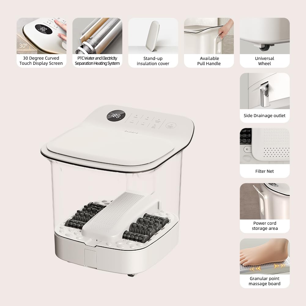 beici 13-inch Foot Spa with Fully Automatic Electric Massage Dual-Action System, Integrating Electric Massage Rollers and Shiatsu Functionality, Featuring a Timer and Water Temperature Control