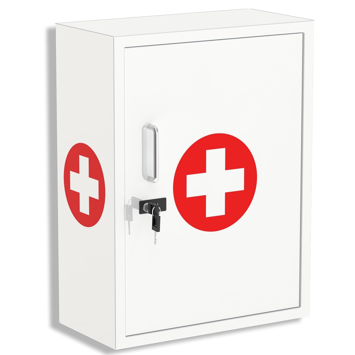 Wensha Wall-Mount Locking Medicine Cabinet: Large Metal Storage Organizer Box with Combination & Key Lock - Secure First Aid Medicine Cabinet for Bathroom Home Office(20.6" H x 15.75" W x 5.98" D)