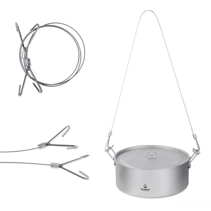 SILVERANT Ultralight Titanium Large 2-piece Pot & Pan Camping Cookware Set, Lightweight Titanium Camping Pot Mug with Hanger/Retractable Handles and Mesh Drawstring Bag