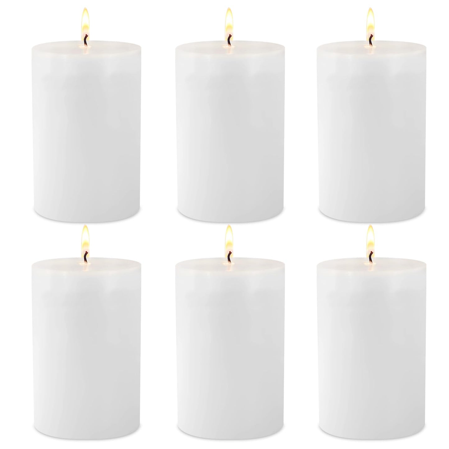 2.75“ x 4” Hand Poured Unscented Candles, Dripless Pillar Candles Set of 6, Long Burning, Clean and Neat, Burn Time Approx. 90 Hours, Rustic, Weddings, Dinner Parties, Christmas, and Home Décor