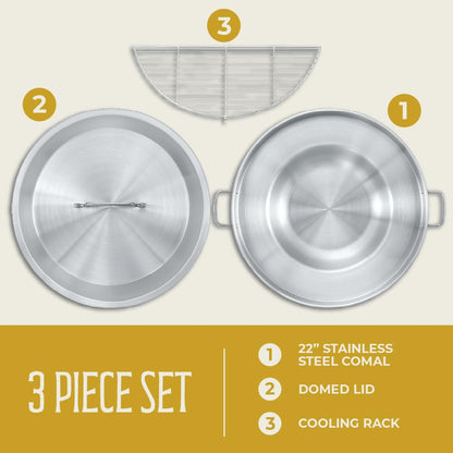 CONCORD Stainless Steel 3 Piece 22" Comal Cookware Set. Comales Discada Set