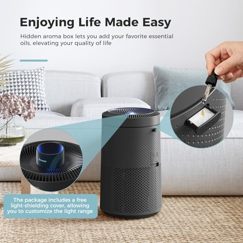 AROEVE Air Purifiers for Bedroom Air Purifier With Aromatherapy Function For Pet Smoke Pollen Dander Hair Smell 20dB Air Cleaner For Bedroom Office Living Room, MK06- Black(Available for California)