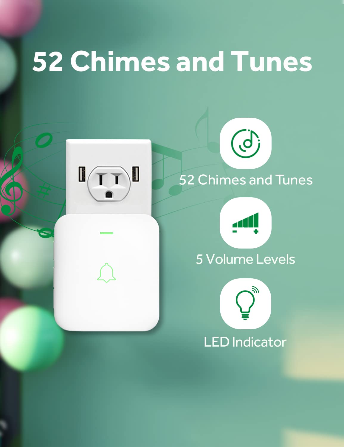 AVANTEK Wireless Door Bell, Mini CB-11 Waterproof Doorbell Chime Operating at 1000 Feet with 52 Melodies, 5 Volume Levels & LED Flash