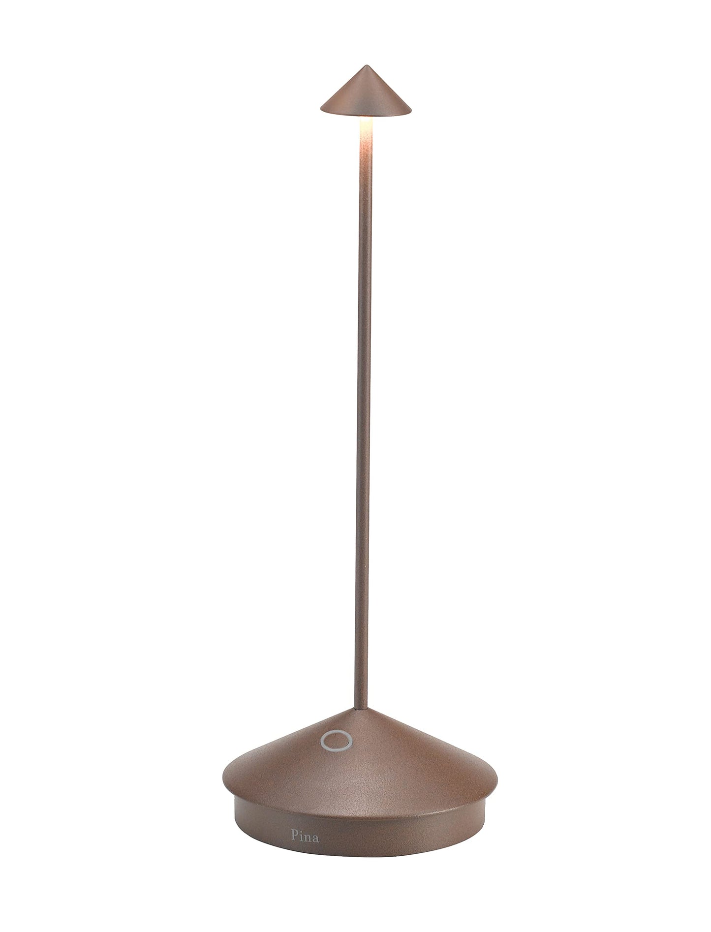 Zafferano Pina Pro Cordless LED Table Lamp (Rust) in Powder-Coated Aluminum, Touch Dimmable, Indoor Outdoor Use, Contact Charging Base, USA Plug