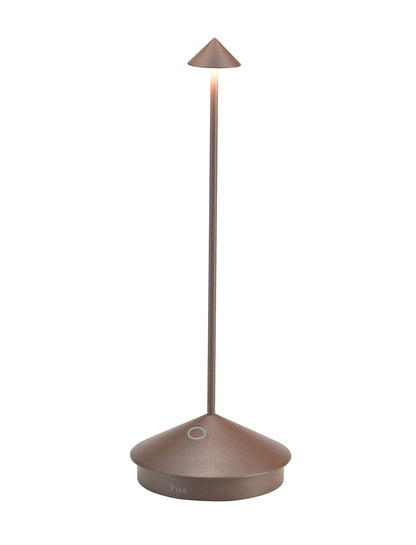 Zafferano Pina Pro Cordless LED Table Lamp (Rust) in Powder-Coated Aluminum, Touch Dimmable, Indoor Outdoor Use, Contact Charging Base, USA Plug