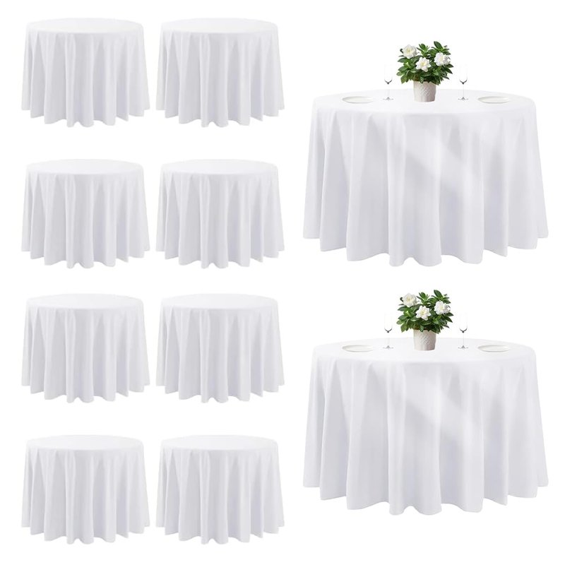 Cuckan 120 Inch Round Tablecloth, 10 Pack White Stain Resistant and Wrinkle-Free Polyester Table Cover for Wedding, Banquet, Party, Restaurant