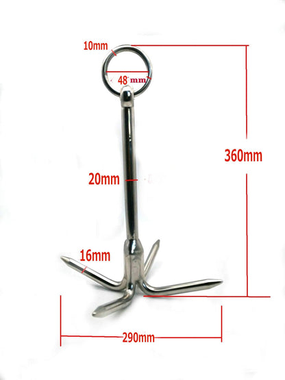 JY-MARINE 14.5" Grappling Hook Heavy Duty with 4-Claw Grapnel Anchor Stainless Steel 316 for Anchor Retrieving,Outdoor Hiking,Tree Limb Removal,Boat Anchor,Kayaks,Inflatables and Skiffs