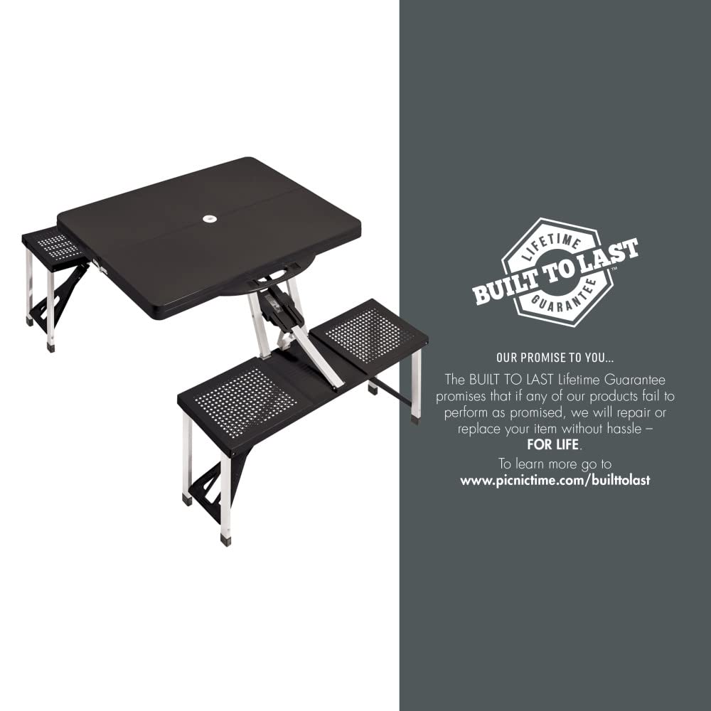 PICNIC TIME NCAA Mississippi State Bulldogs Football Field Folding Picnic Table - Camping Table - Outdoor Table with Umbrella Hole, (Black)