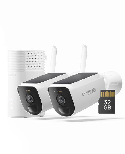 CYVIO 4K Solar Security Camera Wireless Outdoor, 2-Cam Kit, CYVIO WiFi Long Range, Battery Powered, Color Night Vision, PIR Motion Detection, No Monthly Fee