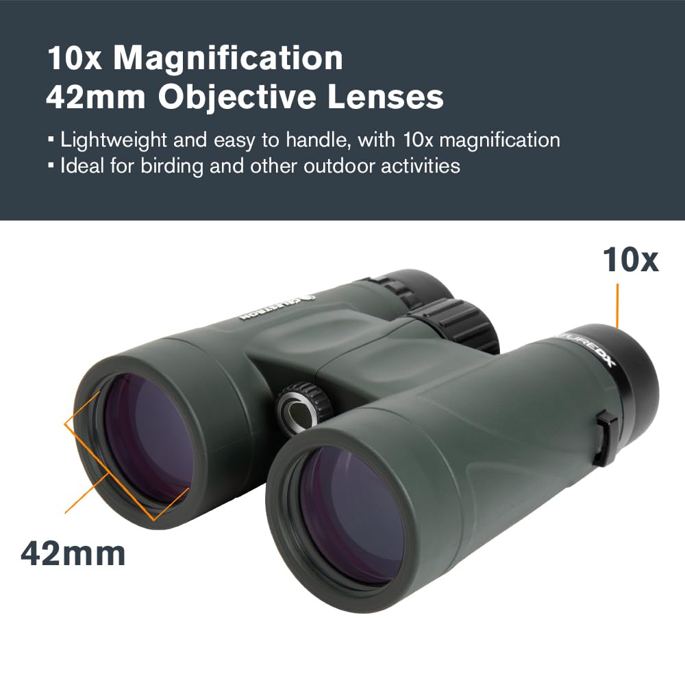 Celestron - Nature DX 10x42 Binoculars – Ideal for Birding and Outdoors – 42mm Objective Lenses – 5.8° Field of View – BaK-4 Prisms – Fully Multi-Coated – Waterproof and Fogproof