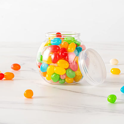Restaurantware 3 Ounce Candy Jars 100 Disposable Small Jars - Snap-On Lids Included Bulbous Design Clear Plastic Yogurt Parfait Jars For Snacks Spices And Desserts