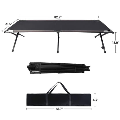 Portal Folding Portable Camping Cot, Guest Bed with Carry Bag and Side Storage Organizer, Camping Cots for Adults Sleeping, Away Tent Sleeping Cot Bed, Supports 300 LBS, Black
