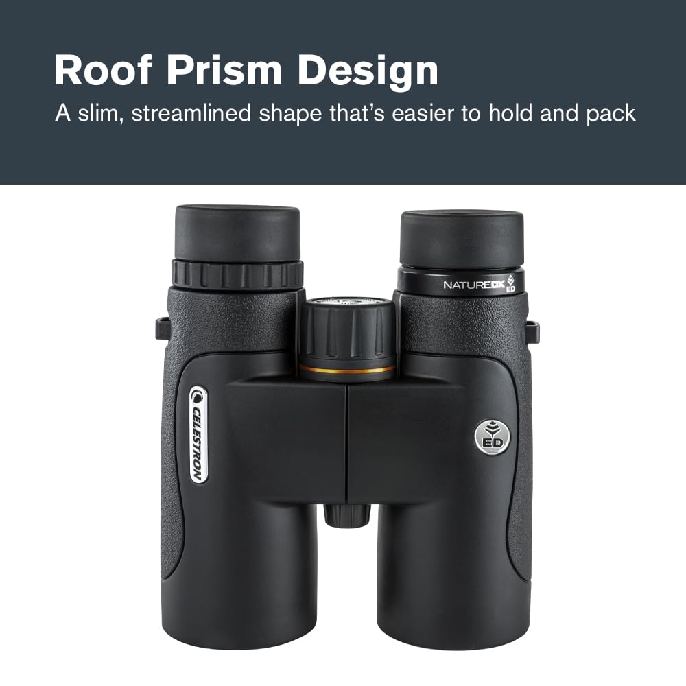 Celestron – Nature DX ED 8x42 Premium Binoculars – Extra-Low Dispersion Objective Lenses – Outdoor and Birding Binocular – Fully Multi-Coated with BaK-4 Prisms – Rubber Armored, Fogproof, Waterproof