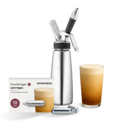 Original NitroPress - Nitro Cold Brew Coffee Maker Kit | Includes 10 Nitrogen Cartridges | Portable Infuser for Nitro Drinks, Cold Brew, Cocktails & Tea at Home or On the Go | Gift for Coffee Lovers