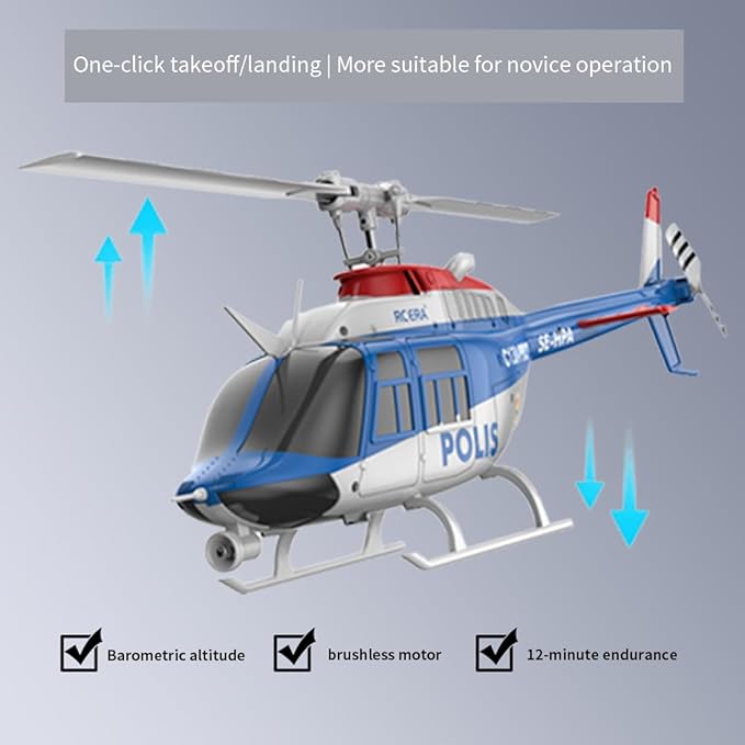 RC ERA 1/33 Scale C138 Pro Bell 206 RC Helicopter 2.4G 6CH 6-Axis Gyro Flybarless Heli with Optical Flow Upside Down 3D Rolling One-Key Takeoff(2 Battery)