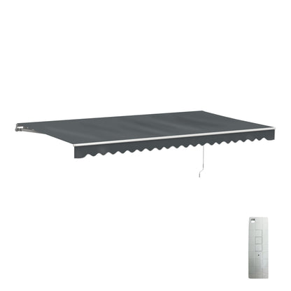 ALEKO 20x10 ft Electric Retractable Patio Awning, Remote Control Motorized & Manual Crank, Outdoor Shade Canopy with UV-Resistant Fabric - White Frame, Gray