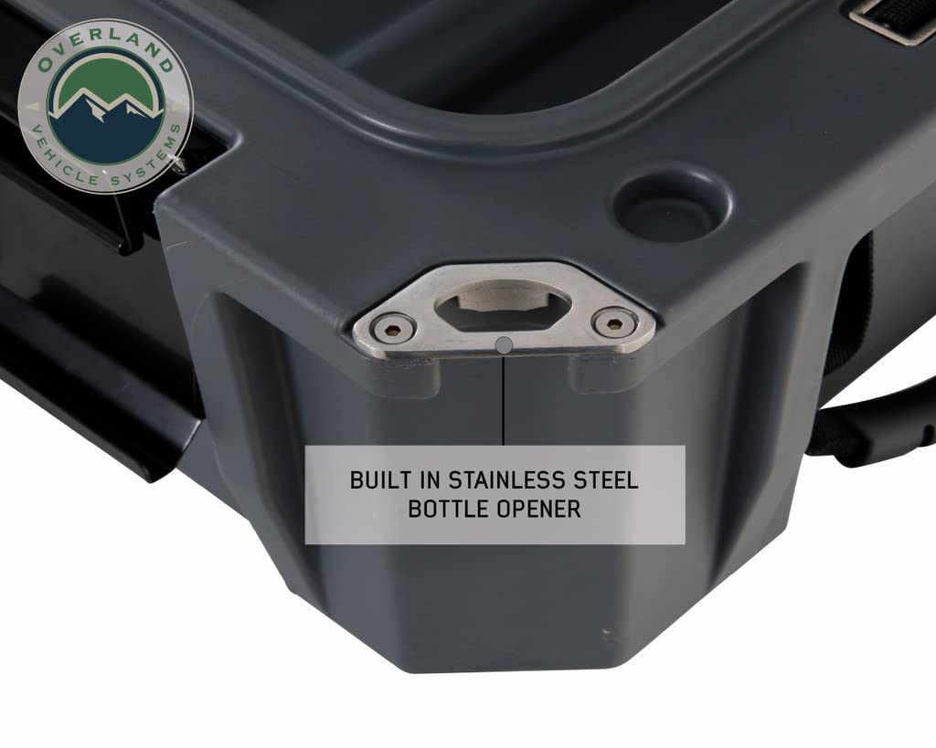 Overland Vehicle Systems 40100011 Dark Gray 95 QT Dry Box Storage with Drain and Bottle Opener | Waterproof Seal | Heavy-Duty Latches and Nylon Handles | Keeps Gear Safe, Dry and Organized