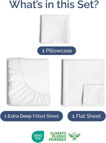 Ultra Soft Extra Deep Twin Sheet Set by Comfy Hotel | 3-Piece Breathable Cooling Bedding - Fits 18-24 Inch Mattresses - Wrinkle & Fade Resistant - White