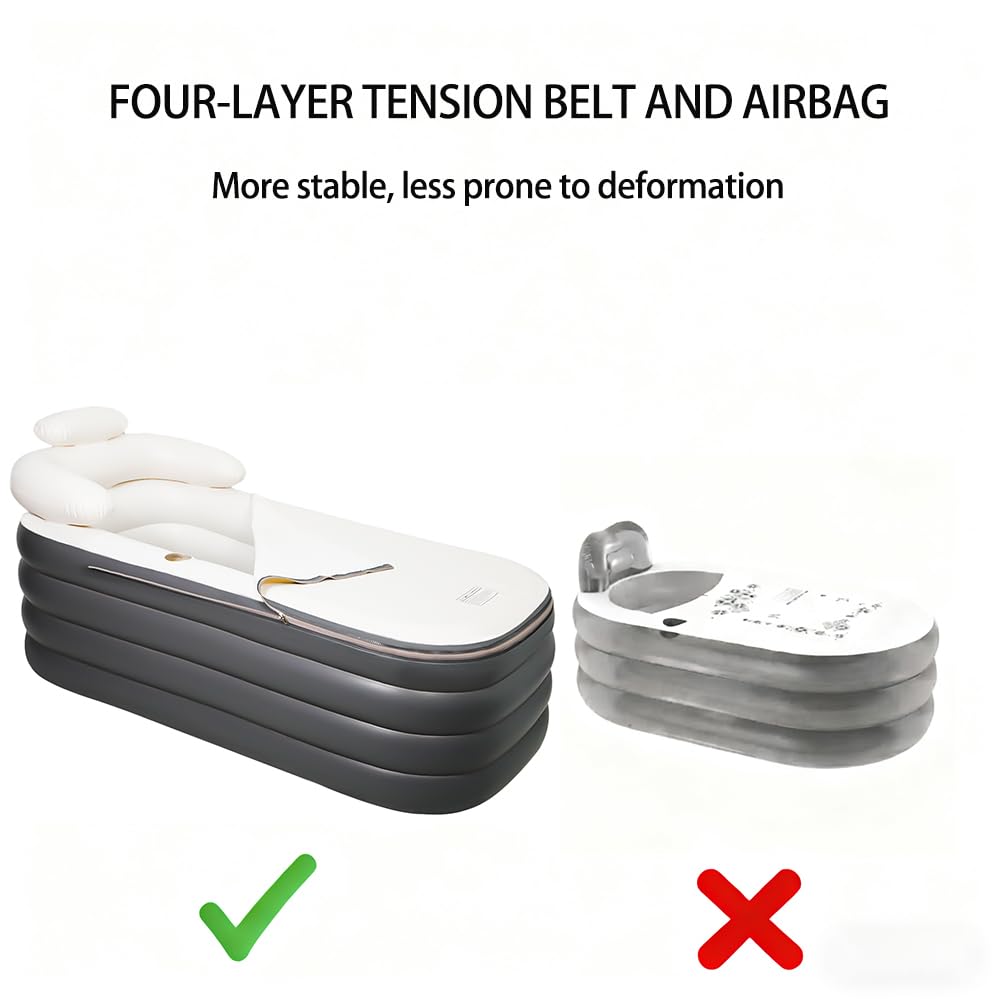 Crossing King Inflatable Bathtub, Portable Bathtub Adult with Electric Air Pump, Freestanding Foldable Spa Tub with Backrest Cup Holder for Indoor Outdoor, Easy to Inflate＆Drain (Gray)