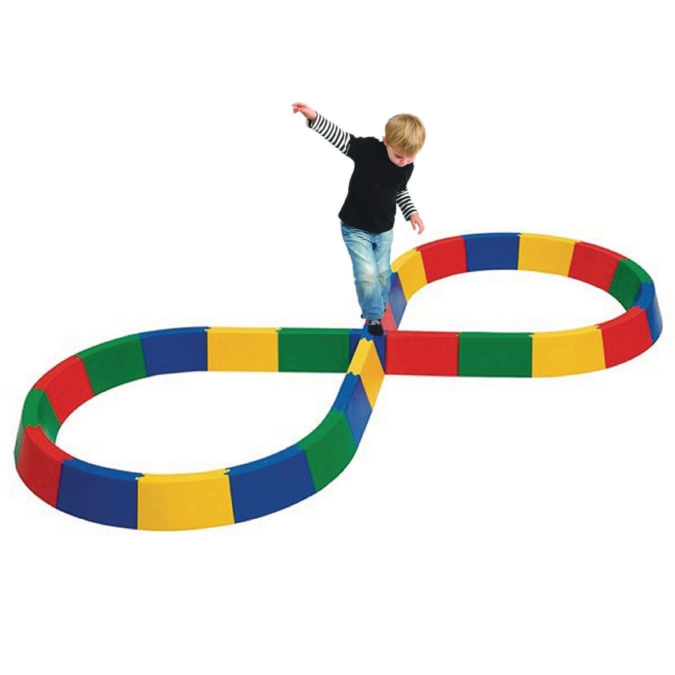 S&S Worldwide Figure 8 Balance Beam Set – 27-Piece Interlocking Balance Course for Kids. Durable 4" High Plastic Balance Blocks Assemble into a Figure-8 Design Over 10 Feet Long and 4 Feet Wide. Encourages Balance, Coordination, Motor Skills, Active Play,