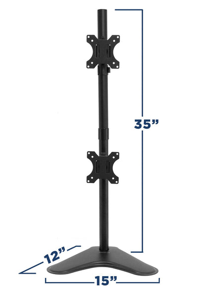 Mount-It! Vertical Dual Monitor Stand, Stacked Desk Mount Fits Two 13–32 Inch Screens up to 17.6 lbs Each, Height Adjustable Free Standing Pole with Tilt Swivel Rotate, Ergonomic VESA Riser, Black