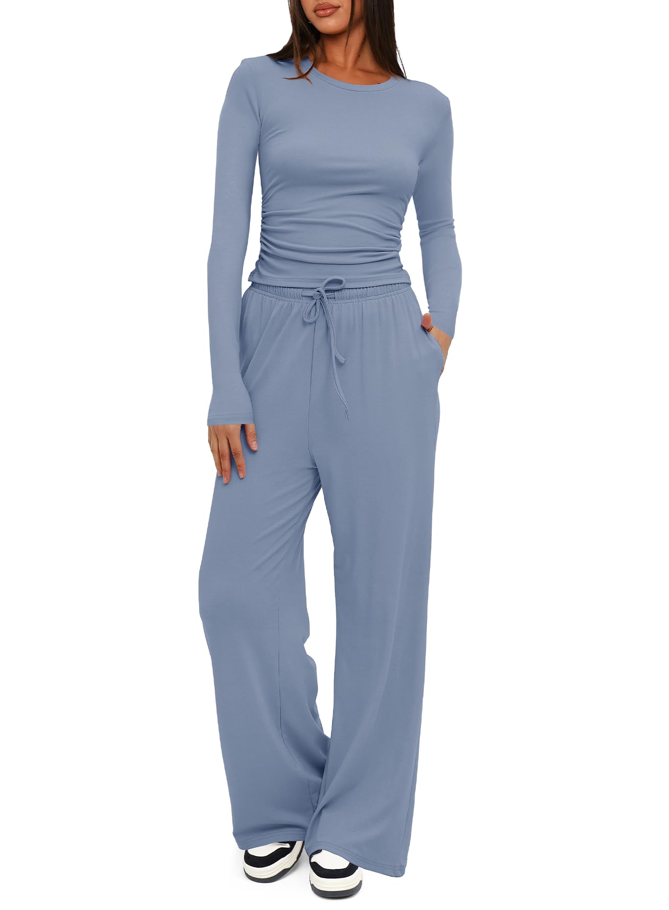 Darong Women's 2 Piece Sets 2025 Fall Outfits Long Sleeve Wide Leg Tracksuits Casual Lounge Set Matching Sets