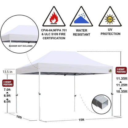 Eurmax USA 10x15ft Pop Up Canopy, Commercial Instant Tent for Outdoor Events, Patented No-Tip Rolling Storage Bag with 4 Sandbags,UV & Water Resistant,Heavy Duty Portable Shelter Gazebo,Black