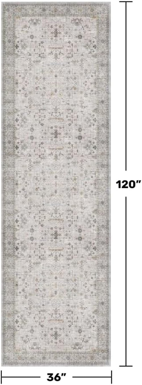 Hazo Haus Kitchen Rug - Light Gray Modern Boho Floral Design | Washable Non-Slip 10 ft Runner