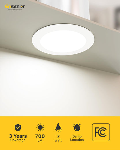 Ensenior 4 Inch LED Can Lights, 6 Pack, Dimmable, 5CCT Color Temperature (2700K-5000K), IC & Damp Rated, Model XY4
