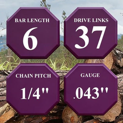 Chainsaw Chain 5-Pack - 6-Inch | 1/4" LP Pitch .043" Gauge, 37 Drive Links for Mini Cordless Electric Chainsaws