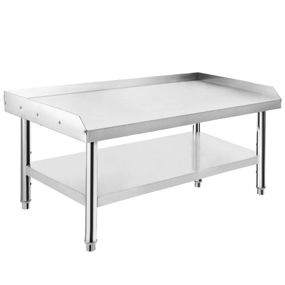 GarveeTech Stainless Steel 36x30x24 in Equipment Grill Stand Table, 1000 LBS Top Shelf, 220 LBS Bottom Shelf, Adjustable Legs, 2 in Edge Baffle, for Hotel, Home, Commercial Restaurant Kitchen