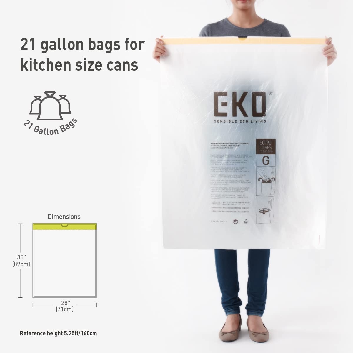 EKO 80 Liter Motion Sensor Trash Can Starter Set - Includes Mirage-X 80 Liter Automatic Touchless Trash Can Plus 60-Count of 21 Gallon Extra-Strong Drawstring Trash Bags