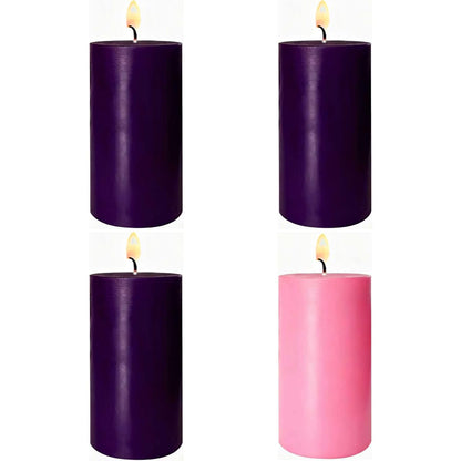 4 Pack Advent Pillar Candles, 3 Purple and 1 Pink, 2x4 Inch, Long-Lasting, Dripless and Smokeless Unscented Candles, Ideal for Christmas