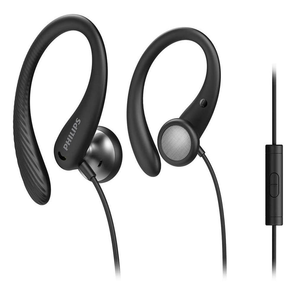 PHILIPS A1105 Wired Headphones,In-Ear Headphones with Open Acoustics Design,Deep Bass,15mm drivers,Quality Sound,Secure Ear-Hook Design,Comfort Fit,IPX2 Sweat-Resistant,3.5mm Connector,1.2m cord,Black