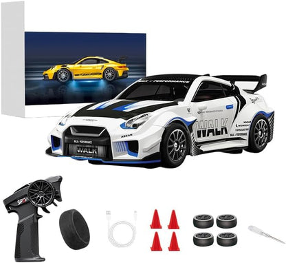 1/43 Scale RC Drift Car 2.4G Full Proportional 4WD Remote Control Car with Gyro Adjustable Speed &amp LED Lights Alloy RC Vehicle for Adult