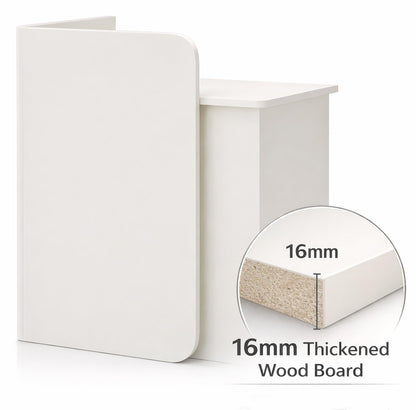 Small Reception Desk with Drawer, Compact Front Counter for Studio, Salon, Spa, Boutique — Modern Minimalist Check-in Table with Smooth Edge, Welcome Desk for Small Space (White, 23.6 in)