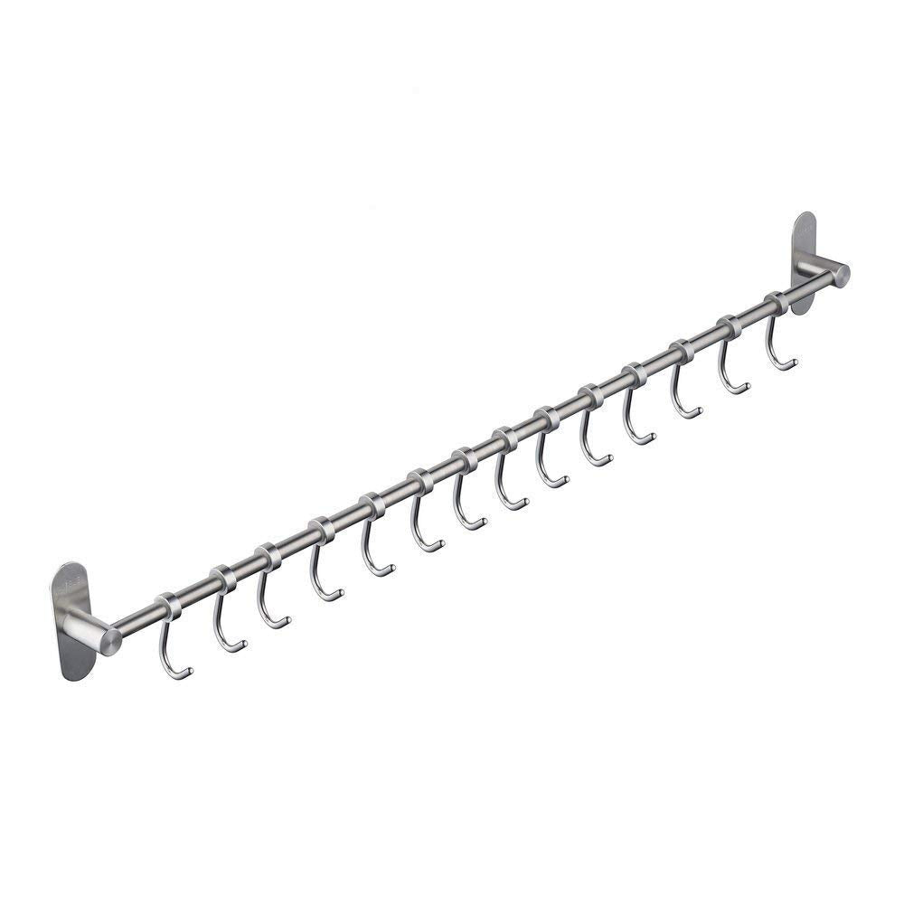 Utensil Hanging Rack with 12 Removable Hooks Nail Free by Kelelife, Stainless Steel Wall Mounted Coat Hat Rack Kitchen Tool Hooks Hangers in Kitchen or Bathroom Brushed Nickel