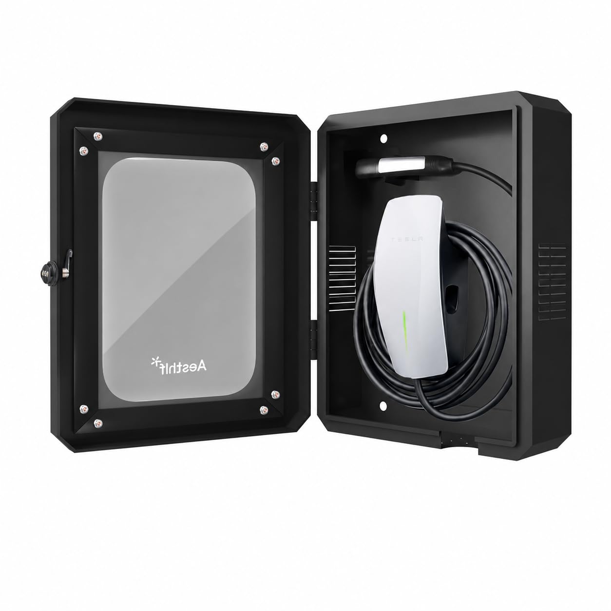 Aesthlf Outdoor EV Charger Enclosure Protect Lock Box for Tesla,Chargepoint & Home Charger,Visible,Anti-UV, Black