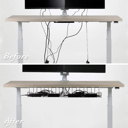 2 Packs Cable Management Tray, 16" Under Desk Organizer for Wire Organization, Metal Holder for Desktop Computer Home Office Kitchen Workstation to Cover and Hide Power Strips (Black)