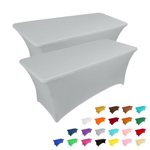 IVAPUPU 2 Pack 8FT Table Cloth for Rectangular Fitted Events Stretch Grey Table Covers Washable Cover Spandex Tablecloth Protector for Party, Wedding, Cocktail, Banquet, Festival