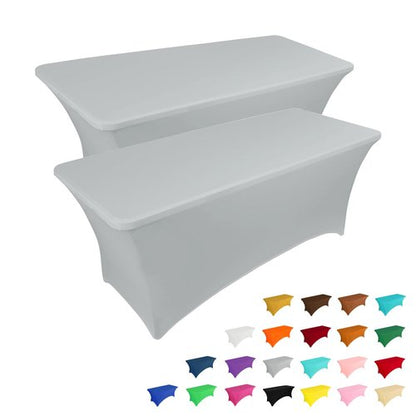IVAPUPU 2 Pack 8FT Table Cloth for Rectangular Fitted Events Stretch Grey Table Covers Washable Cover Spandex Tablecloth Protector for Party, Wedding, Cocktail, Banquet, Festival