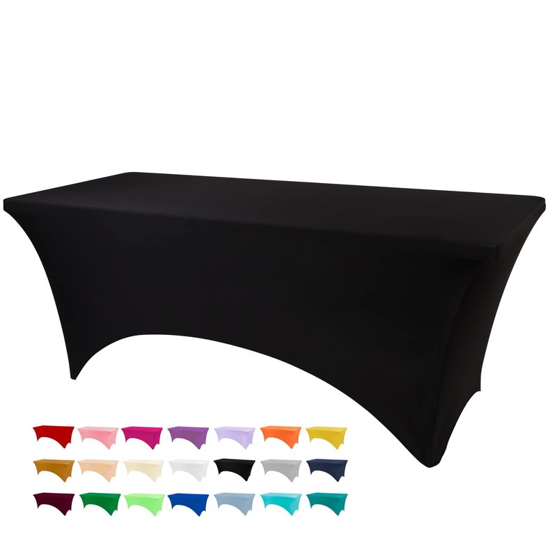 BDDC Table Covers for 6 Foot Tables, Black Washable and Wrinkle Resistant Stretch Tablecloths Rectangle 6ft for Events, Wedding, Banquets, Parties